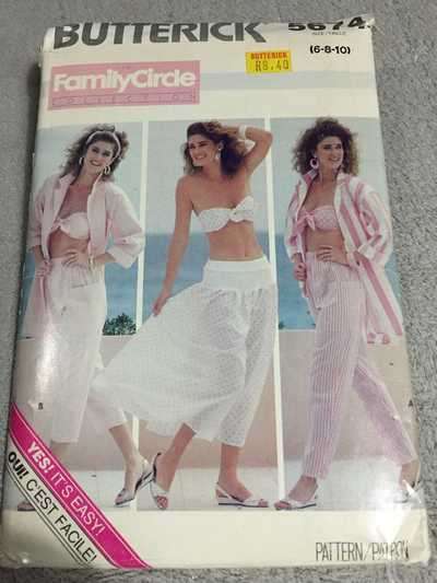 PATTERN BUTTERICK 5674 - SHIRT, BRA, PANTS AND SKIRT (SIZE 6-8-10)