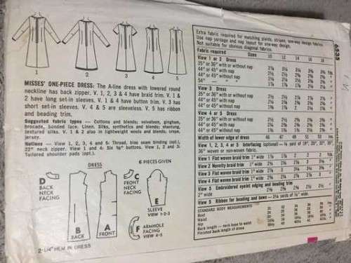 PATTERN SIMPLICITY 6535 (VINTAGE) - DRESS (SIZE 16)