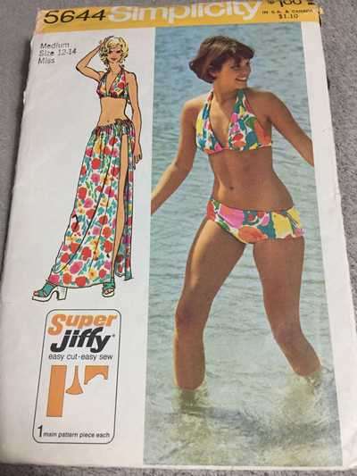 PATTERN SIMPLICITY 5644 - BIKINI COSTUME AND WRAP-AND-TIE SKIRT (SIZE 12/14)