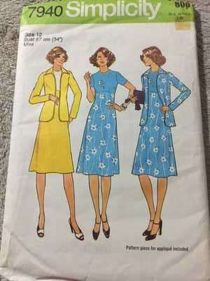 PATTERN SIMPLICITY 7940 - DRESS and JACKET (SIZE 12)