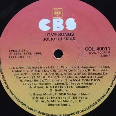 LP - JULIO IGLESIAS: LOVE SONGS