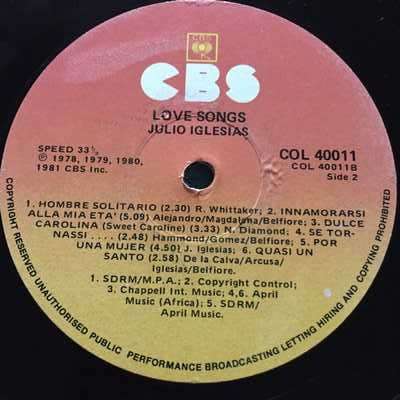LP - JULIO IGLESIAS: LOVE SONGS