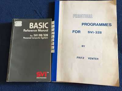 BOOKS VINTAGE - PRACTICAL PROGRAMMES FOR SVI-328/ BASIC REF MANUAL FOR SVI-318/328