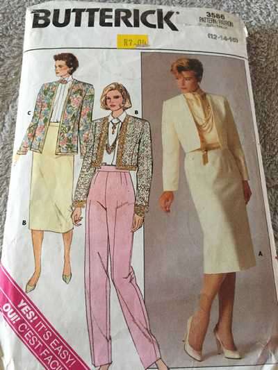 PATTERN BUTTERICK 3586 - JACKET, SKIRT & PANTS (SIZE 12-14-16)