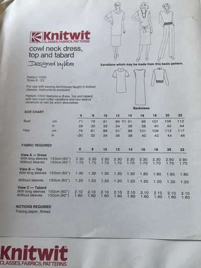PATTERN KNITWIT 1000 - COWL NECK DRESS (SIZE 6-22)
