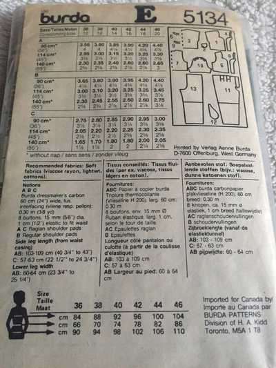 PATTERN BURDA 5134 - SIZE 10 - 20