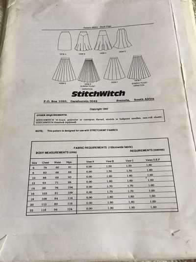 PATTERN STITCHWITCH M201 (UNUSED) - SIMPLY STYLISH SKIRTS (SIZE 6-22)
