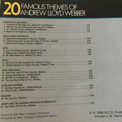 CD - 20 FAMOUS THEMES OF ANDREW LLOYD WEBBER (THE ALLEN TOUSSAINT ORCHESTRA)