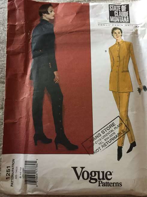 PATTERN VOGUE 1251 (STATE OF CLAUDE MONTANA) - JACKET AND PANTS (SIZE 8-10-12)