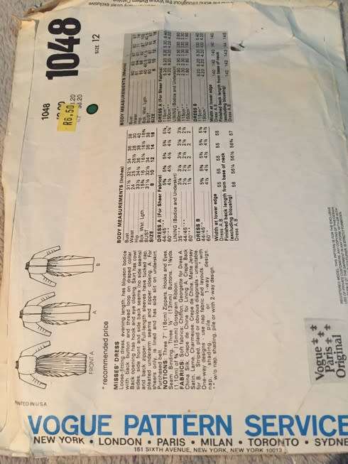PATTERN VOGUE 1048 (CHRISTIAN DIOR) - DRESS (SIZE 12)
