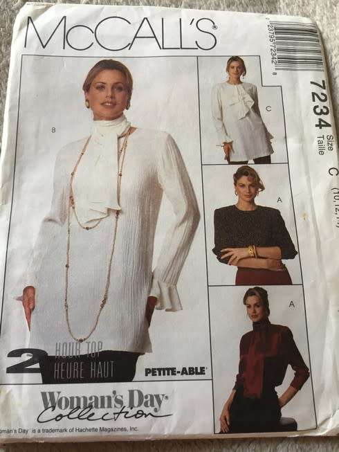 PATTERN MCCALL`S 7234 (UNUSED) - BLOUSE and SCARF (SIZE 10-12-14)