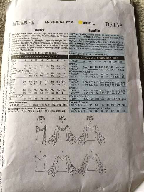 PATTERN BUTTERICK 5138 - TOP (SIZE 8-14)