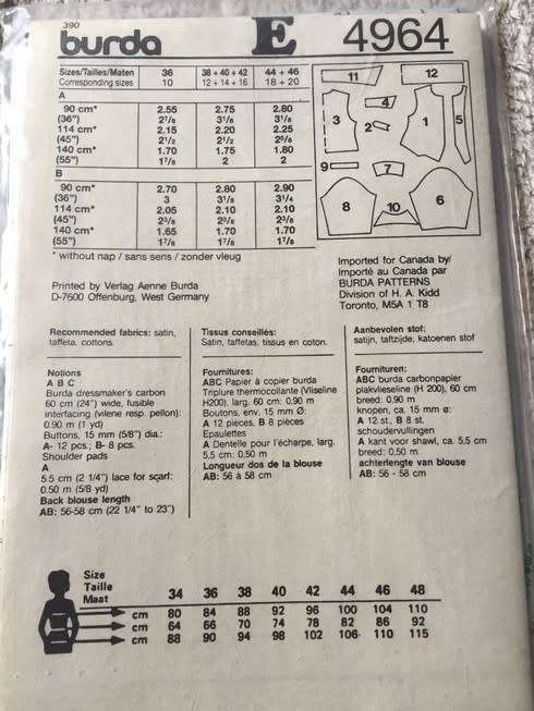 PATTERN BURDA 4964 (UNUSED) - BLOUSE (SIZE 10-20)