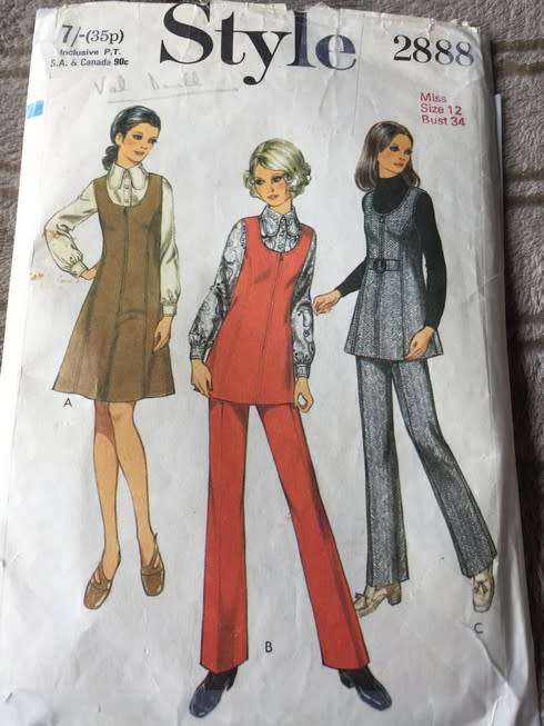PATTERN STYLE 2888 (VINTAGE) - MISSES' AND WOMEN'S PINAFORE DRESS/TUNIC, BLOUSE AND TROUSERS (SIZE12