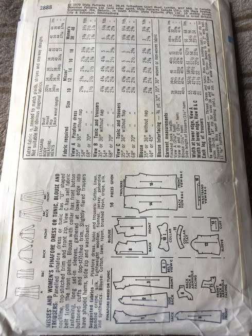 PATTERN STYLE 2888 (VINTAGE) - MISSES' AND WOMEN'S PINAFORE DRESS/TUNIC, BLOUSE AND TROUSERS (SIZE12