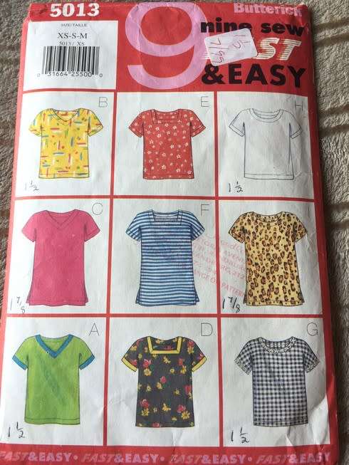 PATTERN BUTTERICK 5013 - TOPS (SIZE XS-S-M)