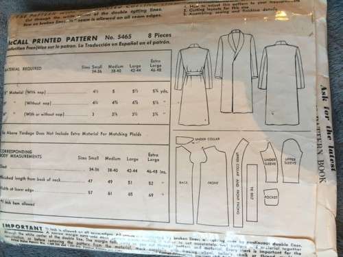PATTERN MCCALL'S 5465 - MEN'S GOWN (SIZE 42-44 LARGE)