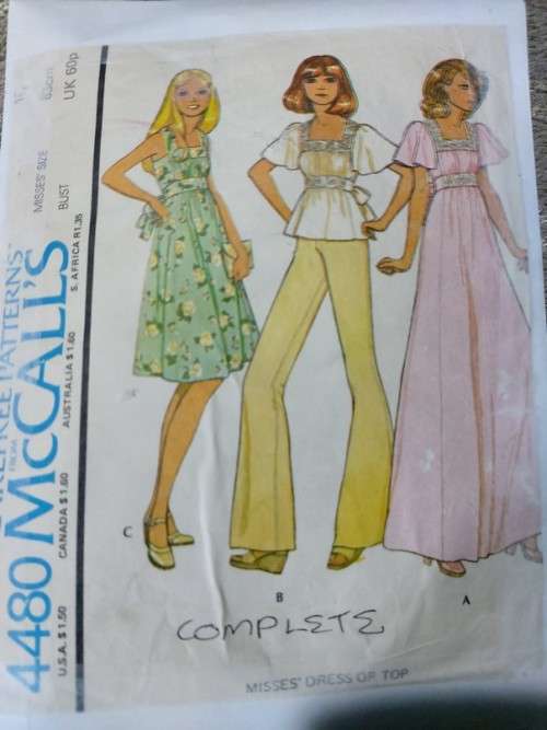 PATTERN MCCALL'S 4480 (VINTAGE)(COMPLETE) - DRESS AND TOP (SIZE 10)