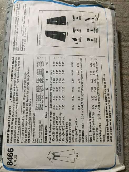 PATTERN SIMPLICITY 8466 (UNUSED BUT MARKS ON IT) - SUNDRESS OR JUMPER (SIZE 18)