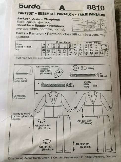 PATTERN BURDA 8810 - PANTSUIT (SIZE 8-18)