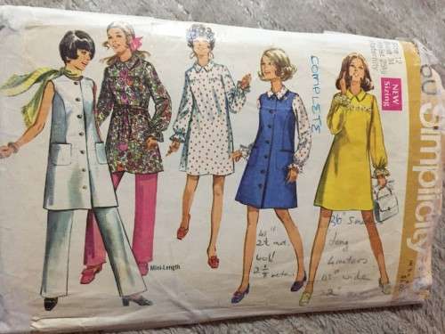 PATTERN SIMPLICITY 8760 (VINTAGE)(COMPLETE) - MATERNITY DRESS, JUMPER AND PANTS (SIZE 12)