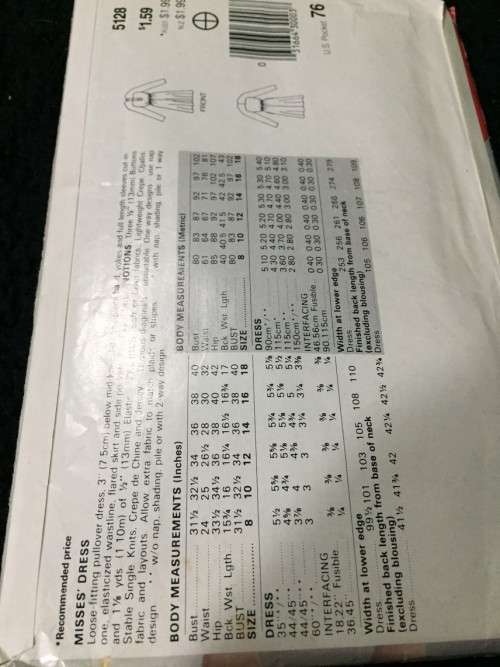 PATTERN SEE & SEW 5128 (UNUSED) - DRESS (SIZE 14-16-18)