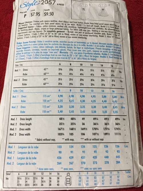 PATTERN STYLE 2057 (COMPLETE) - DRESS (SIZE 6-16)