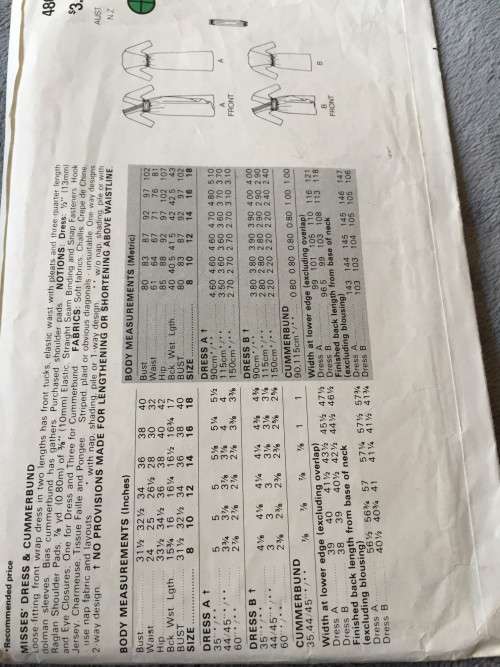 PATTERN BUTTERICK 4800 - DRESS AND CUMMERBAND (SIZE 16)