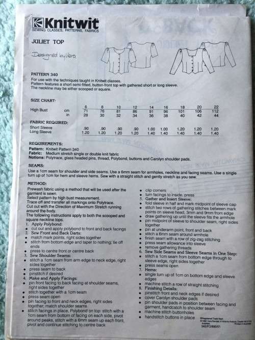 PATTERN KNITWIT 340 - JULIET TOP (SIZE 6-22)