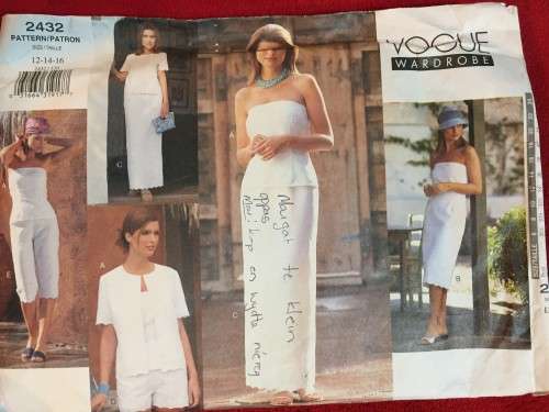 PATTERN VOGUE 2432 - JACKET, DRESS,TOP,SKIRT,SHORTS & PANTS (SIZE 12-14-16)
