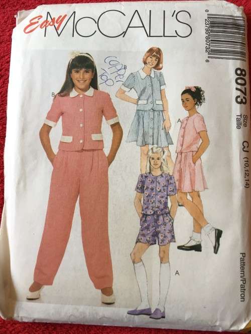 PATTERN MCCALL'S 8073 (UNUSED) - GIRLS' TOP, PANTS OR SHORTS & SKIRT (SIZE 10-12-14)