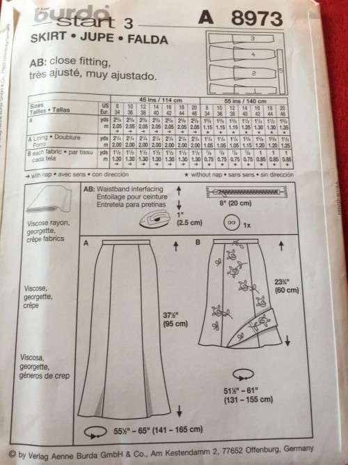 PATTERN BURDA 8973 (UNUSED) - SKIRT (SIZE 8-20)
