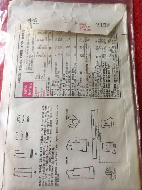 PATTERN STYLE 2158 - TENNIS DRESS AND SHORTS (SIZE 12)