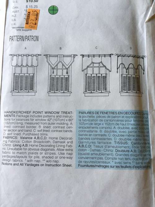 PATTERN BUTTERICK 4522 - (UNUSED) WAVERLY DESIGN (HANDKERCHIEF POINT WINDOW TREATMENTS)
