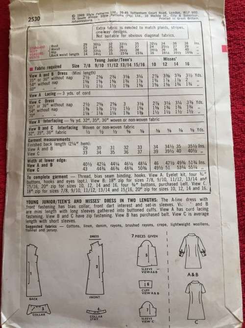 PATTERN STYLE 2530 (VINTAGE ) - JNR/TEENS' AND MRS DRESS IN 2 LENGTHS (SIZE 12)