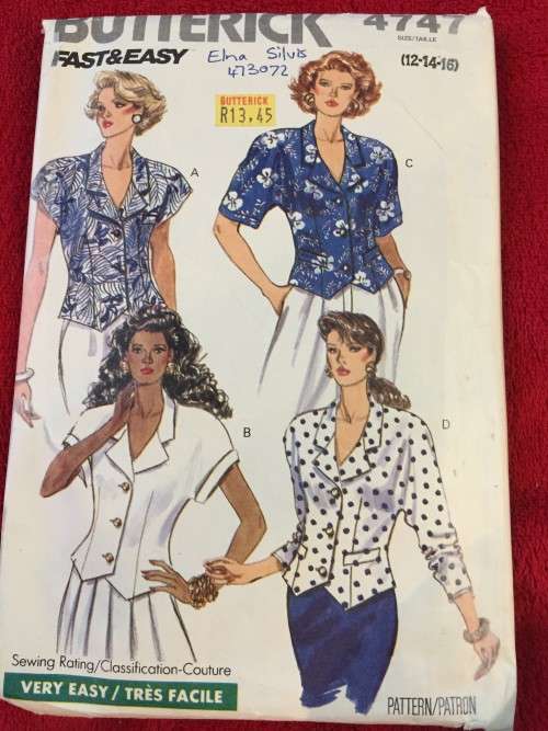 PATTERN BUTTERICK 4747 - BLOUSES (SIZE 12-14-16)