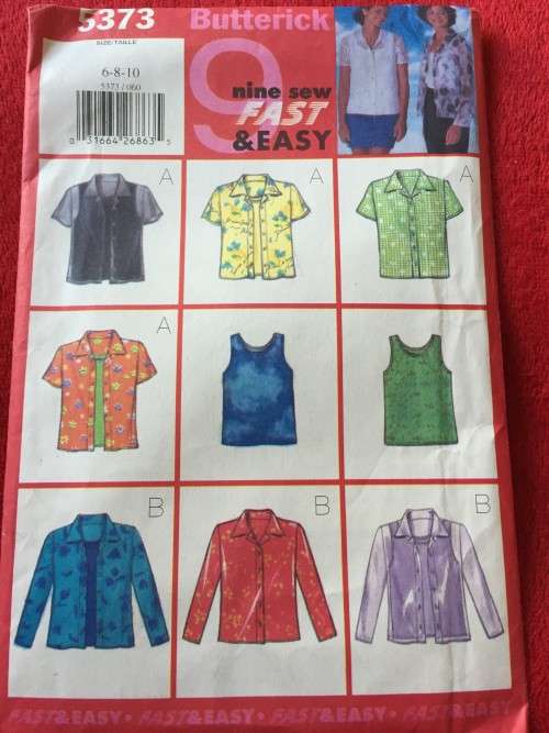 PATTERN BUTTERICK 5373 (UNUSED) - SHIRT & TANK TOP (SIZE 6-8-10)