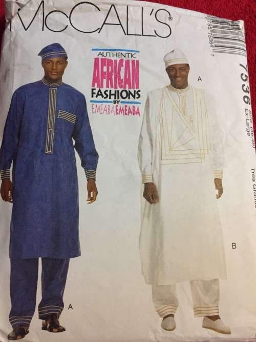 PATTERN MCCALL'S 7536 (UNUSED) - MEN'S TUNIC, DRAWSTRING PANTS & HAT (SIZE 46-48)