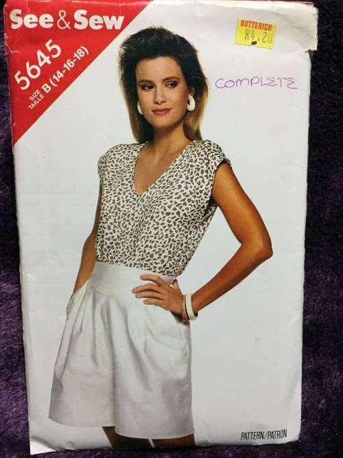 PATTERN SEE & SEW 5645 (COMPLETE) - TOP & SHORTS (SIZE 14-16-18)