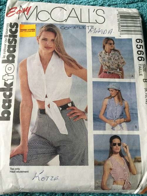 PATTERN MCCALL'S 6566 (COMPLETE) - TOPS (SIZE 8-10-12)