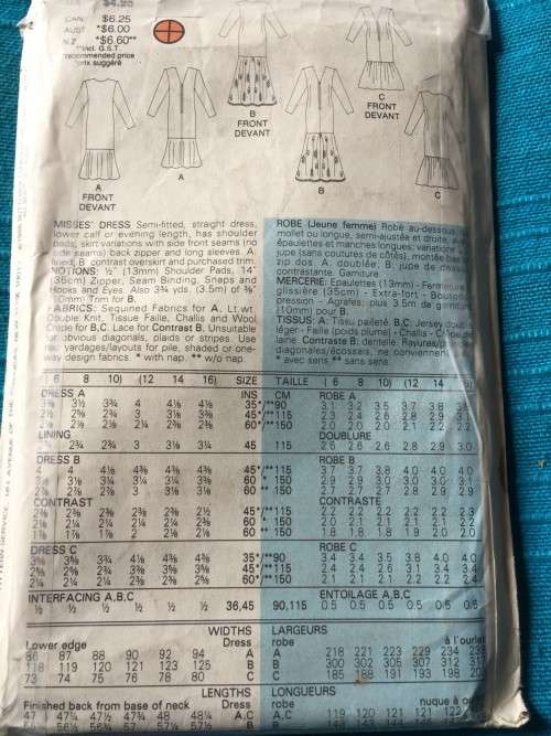 PATTERN BUTTERICK 4397 - DRESS (SIZE 12-14-16)