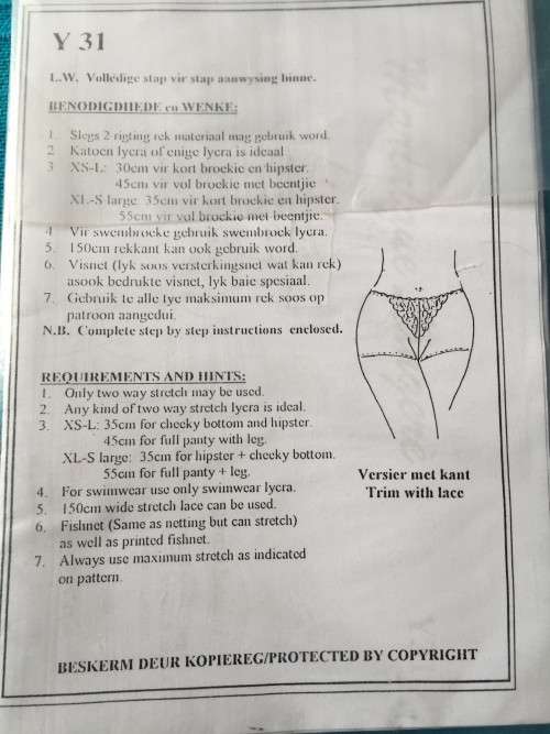 PATTERN MARINIQUE LINGERIE Y31 - LYCRA HOTPANTS (XS - L)