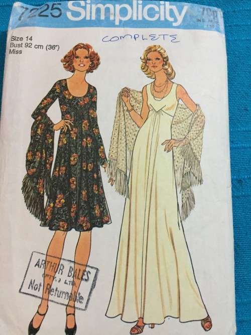 PATTERN SIMPLICITY 7225 (VINTAGE)(COMPLETE) - DRESS & SHAWL (SIZE 14)