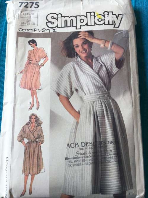 PATTERN SIMPLICITY 7275 (COMPLETE) - MOCK-WRAP DRESS (SIZE 6-8-10)