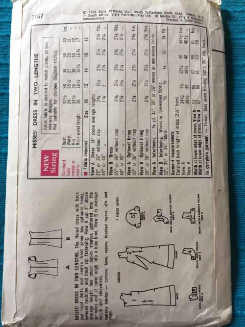 PATTERN STYLE 2167*1968 (VINTAGE)(COMPLETE) - DRESS (SIZE 14)