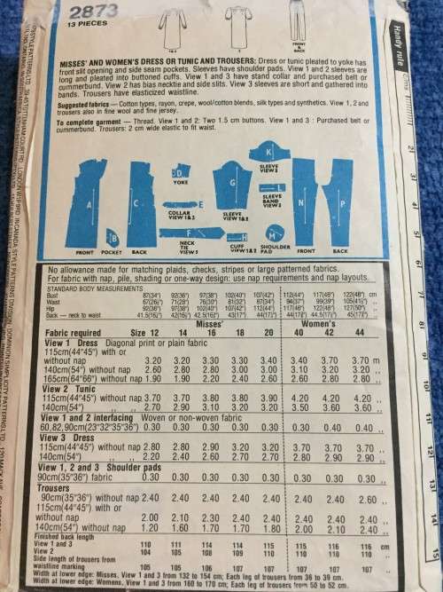 PATTERN STYLE 2873 (CLEAN) - DRESS, TUNIC and PANTS (SIZE 12)