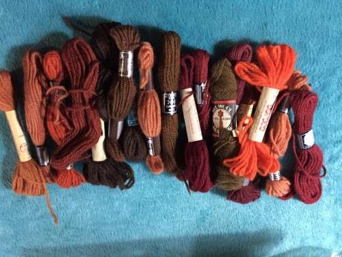 VARIOUS SKEINS OF BROWNS, BURGUNDY and ORAGE (16) SEE PICS