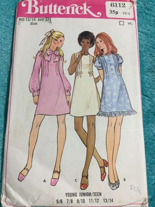 PATTERN BUTTERICK 6112 (VINTAGE) - YOUNG JNR/TEEN ONE-PIECE DRESS (SIZE 13-14)