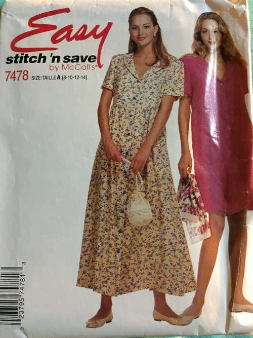 PATTERN STITCH `N SAVE 7478 (UNUSED) - DRESS and ROMPER (SIZE 8-14)