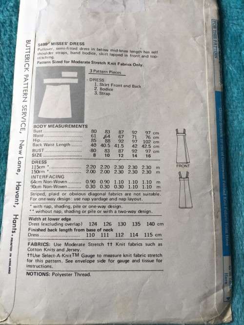 PATTERN BUTTERICK 5499 (COMPLETE) - PULL-OVER SUNDRESS (SIZE 14)
